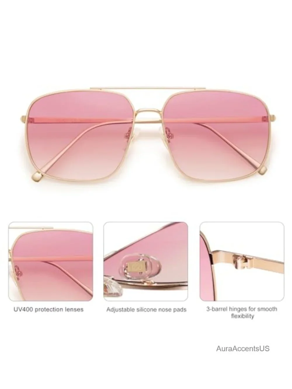 Trendy Square Aviator Sunglasses UV400 Metal Frame Full Rim